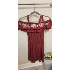 Women's maroon off-the-shoulder dress